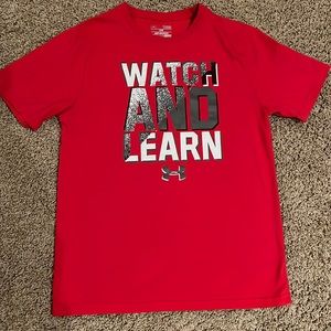 Under Armour “ Watch and learn” Red heatgear T-shirt size youth large
